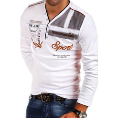 Men's Fashion V-Neck Polo Shirt with Letter Print