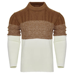 Men's Casual Color Block Long Sleeve Cable Knit Pullover Sweater