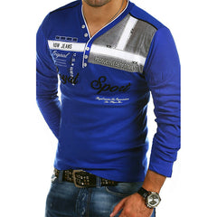 Men's Fashion V-Neck Polo Shirt with Letter Print