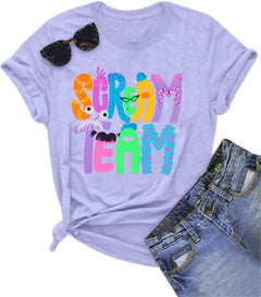 Halloween Shirt Scream Shirt Women Funny Halloween Party T-Shirt Cute Halloween Print Tops Ghost Letter Tee Purple