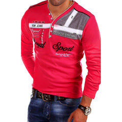 Men's Fashion V-Neck Polo Shirt with Letter Print