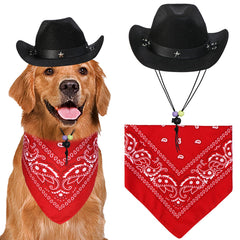 GOYOSWA Dog Halloween Costumes Dog Cowboy Costume Halloween Dog Cowboy Hat Halloween Dog Bandana Scarf Funny Dog Halloween Costumes for Small Medium Large Dogs Pets (Black Hat & Red Bandana Large)