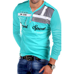 Men's Fashion V-Neck Polo Shirt with Letter Print