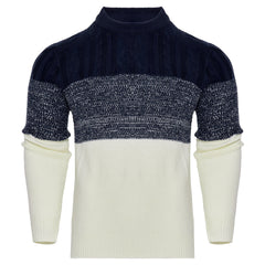 Men's Casual Color Block Long Sleeve Cable Knit Pullover Sweater