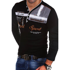 Men's Fashion V-Neck Polo Shirt with Letter Print